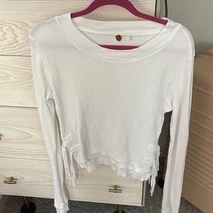 Free people white waffle long sleeve top